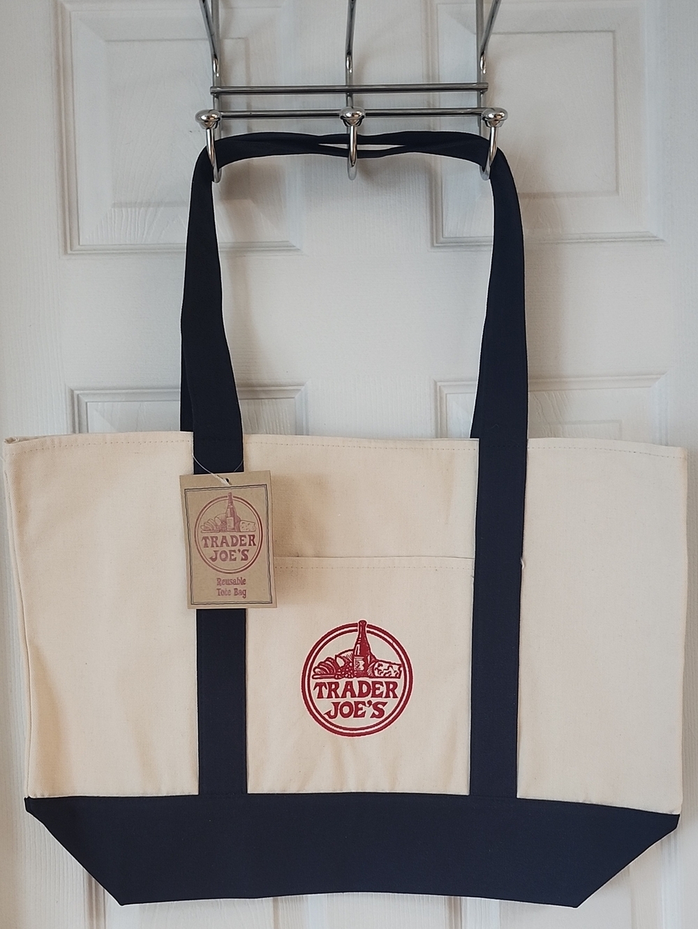 Trader Joe's Canvas Tote Bag in Natural and Navy